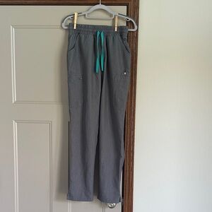 Figs Gray Technical Collection Scrub Pants with Teal Drawstring Size XS
